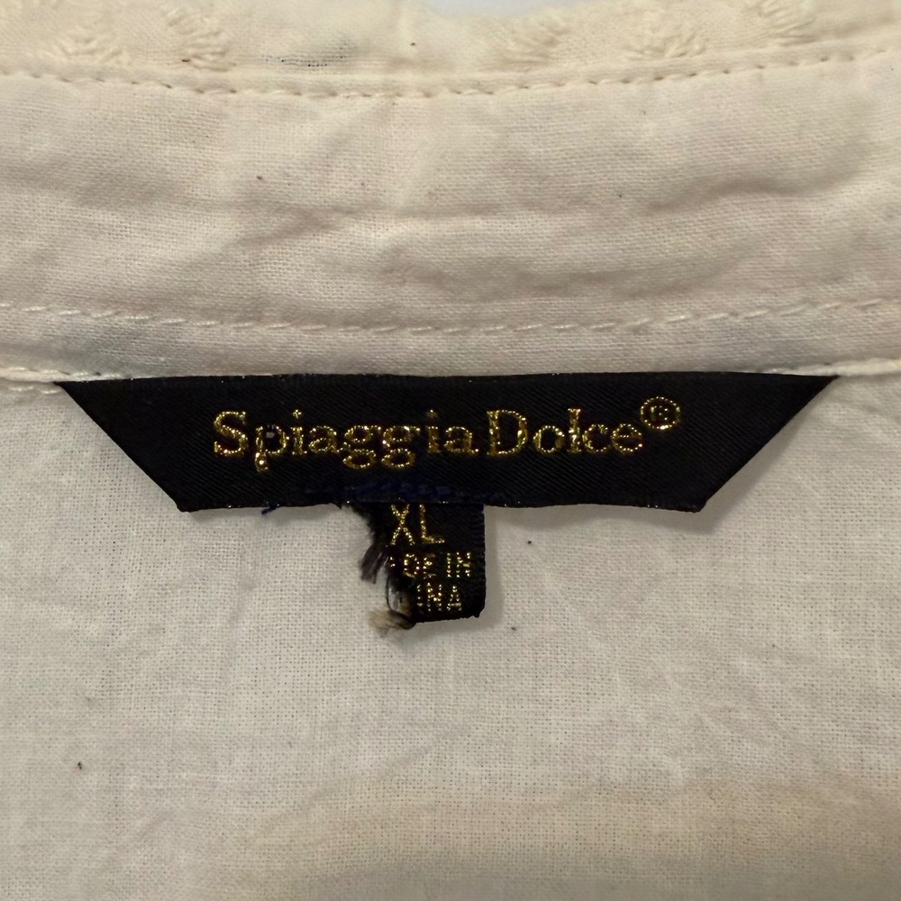 Spiaggia Dolce Women XL Natural Cream Embroidered Cotton Button Up Blouse Top - Picture 3 of 6